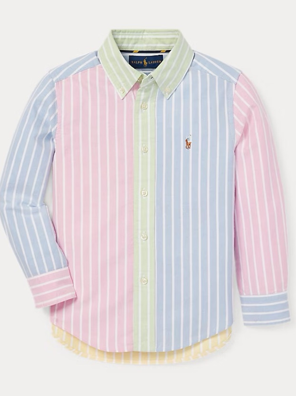 RALPH LAUREN Boys’ Multi-Colored Stripe Oxford Cotton Fun Button Down Shirt 8